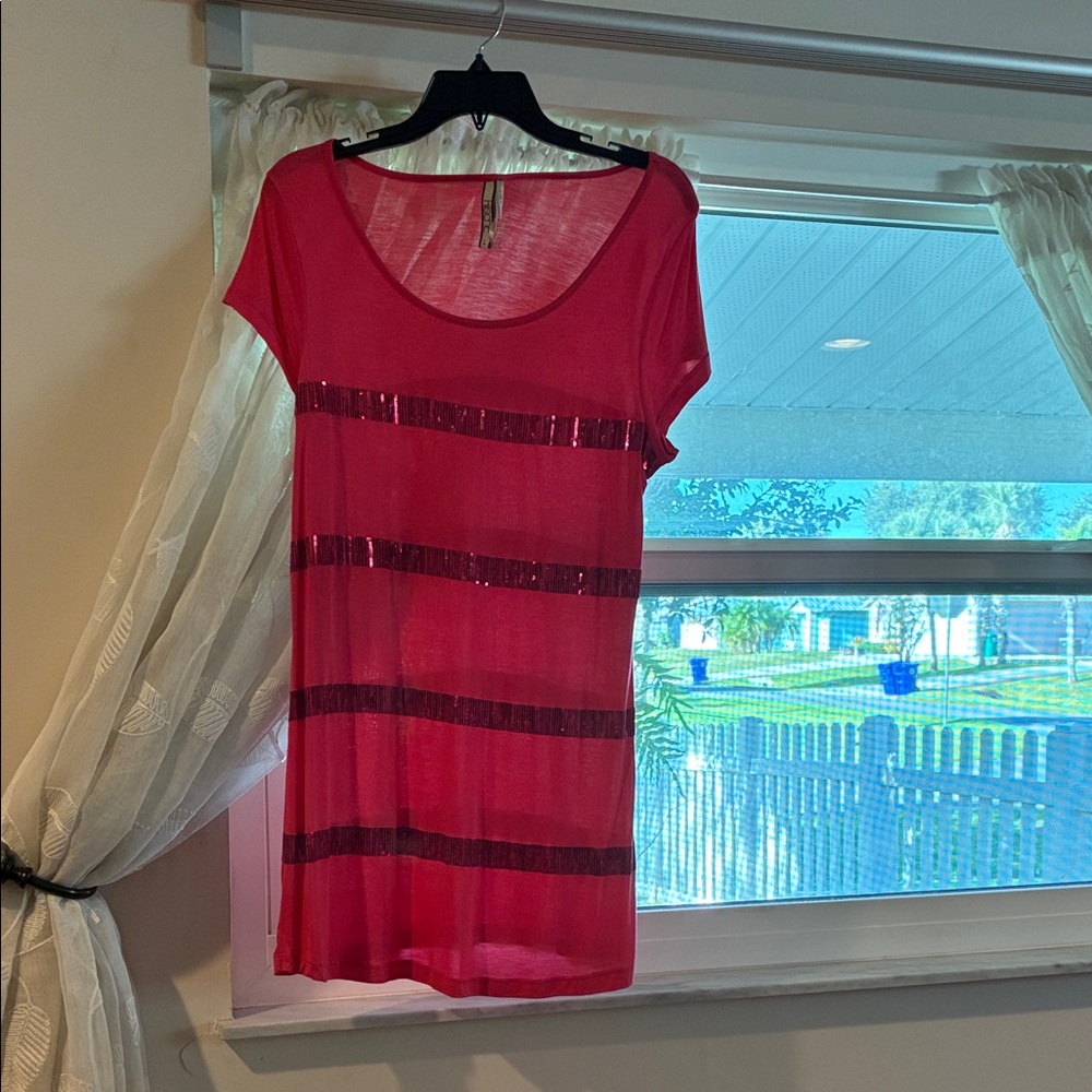 Kische Vibrant Pink Sheer Stripe Tee